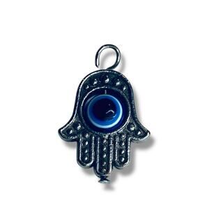 Hamsa Hand Small Pendant Silvertone Blue Swiveling Evil Eye 17mm (.6")